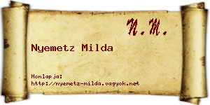 Nyemetz Milda névjegykártya